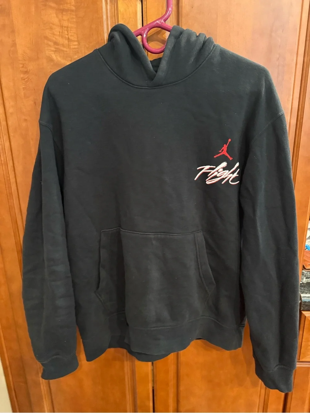 Jordan Black Hoodie with Red Jumpman and White 'Flight' Script - Men's